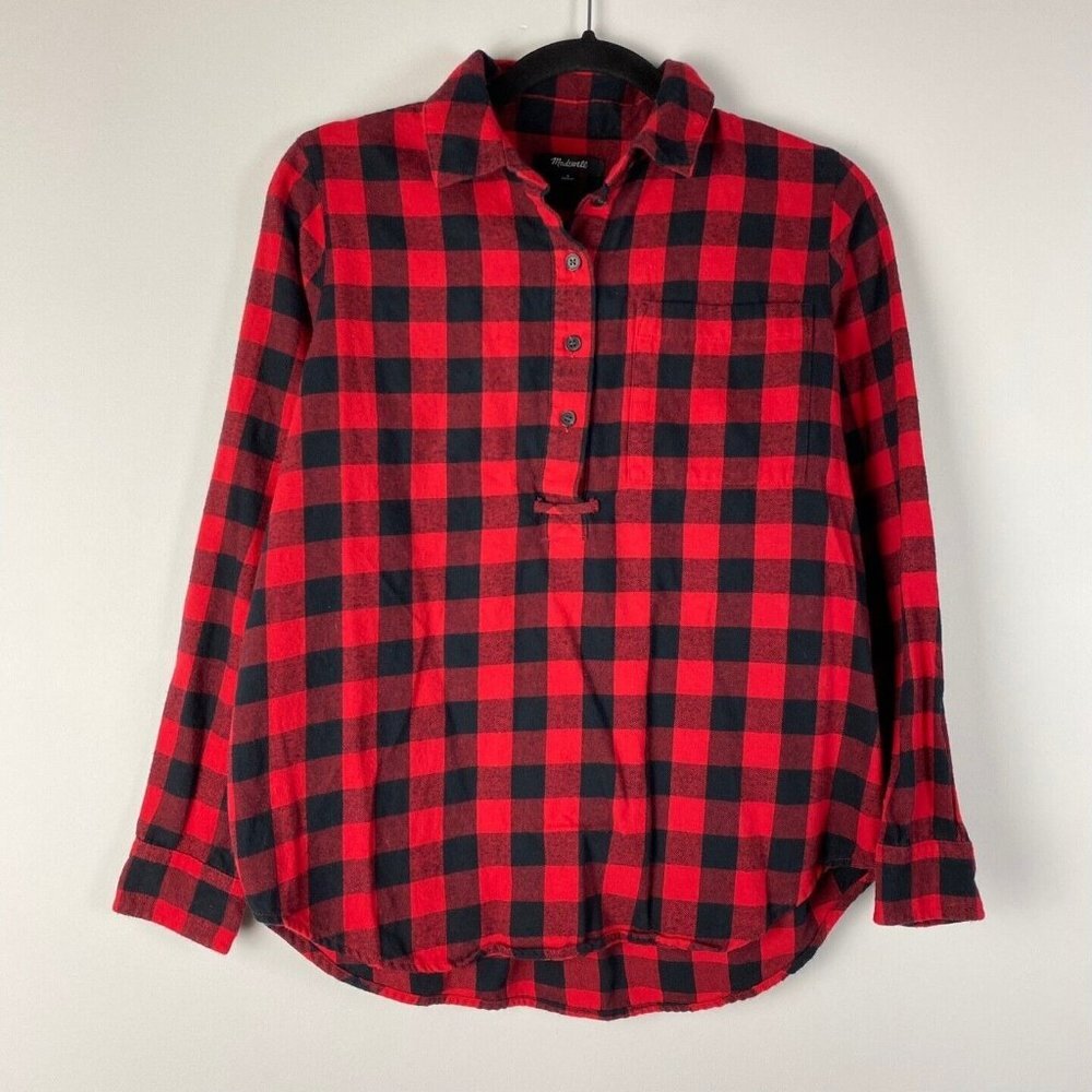 Madewell Flannel Popover Shirt Buffalo Check S Red Black Plaid Style AF639